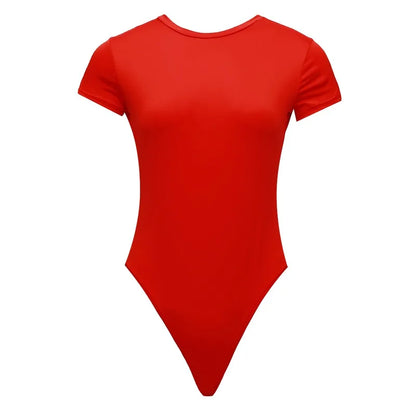 Sexy One Piece Bodycon Bodysuit Short Sleeve O Neck Open Basic White Black Red Overalls Women Body Top Skinny Rompers Female kd