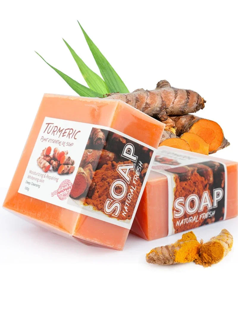 100g Turmeric Soap with Goat Milk & Silk Protein Aloe Soap Ginger Soap Natural Sea Salt Essential Oil Whitening Soap Lemon Soap