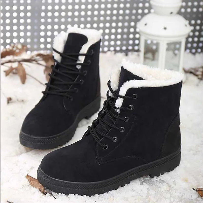 Women Winter Boots Ladies Snow Boots Lace Up Ankle Boots Female Non Slip Plush Fur Shoes Keep Warm Ankle Botas  kodez