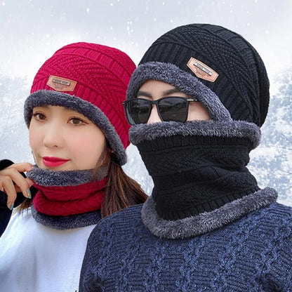 2pcs Ski Cap and Scarf Sets Winter Hat For Men Knitted Hat Thick Wool Neck Scarf Winter Cap Beanie Women Cap Balaclava Mask