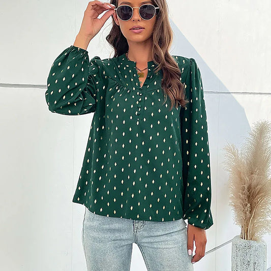 2024 Spring and Autumn new commuter women's long sleeve wave dot gilding design shirt