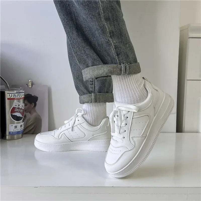 Flat Men's Shoes Comfort Sneakers for Men White Casual Man Leather Shoes Outdoor Walking Flat Platform Shoe Chaussure Hommes sezi