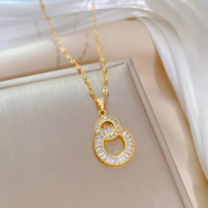 Women Shiny Zircon Geometric Heart Pendant Necklaces Jewelry Gift jari