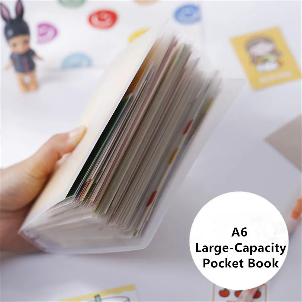 40sheets Pocket A6 Storage Book Sticker Card Portable Transparent Folder Collection Photo Sticker Storage School Stationery