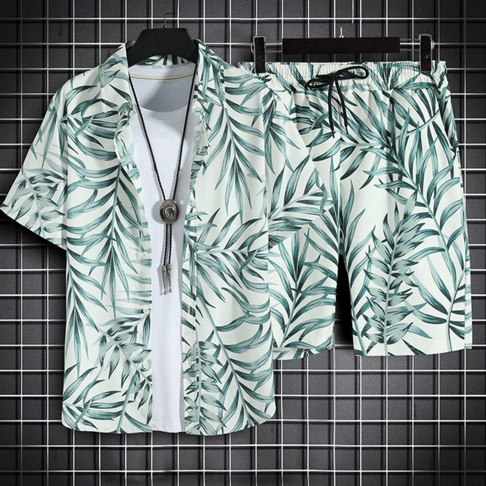 1 Set Beach Shirt Set Printing Lapel Quick Dry Buttons Closure Seaside Outfit Man Summer Hawaiian Two Piece Sets Beach Clothes