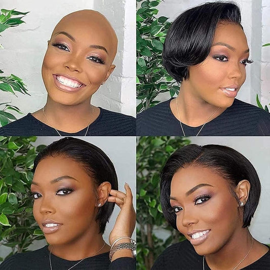 Human Hair 13X2 Wigs Short Pixie Cut Wigs Straight Bob HD Transparent Lace Frontal Wigs For Black Women 250 Density Perruque