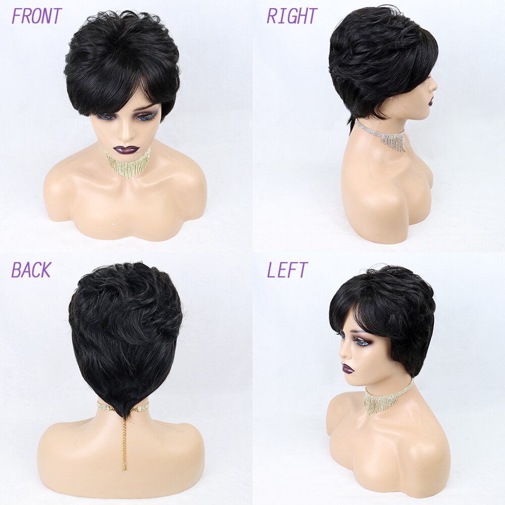 Pixie Cut Wig Human Hair Short  Wig Cheap Human Hair Wigs For Women Full Manchine Made Wig With Bangs Perruque Cheveux Humain