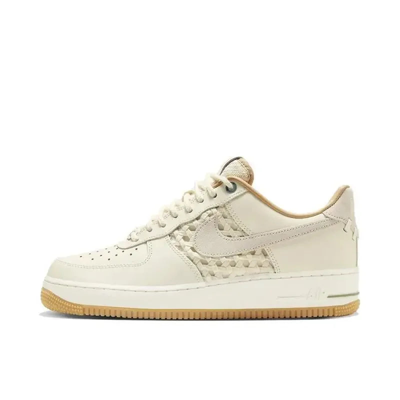 Nike Air Force 1 Men's and Women's Board Shoes Leather Trendy Comfort Anti Slip Wear Resistant Lightweight Low Cut Beige Brown