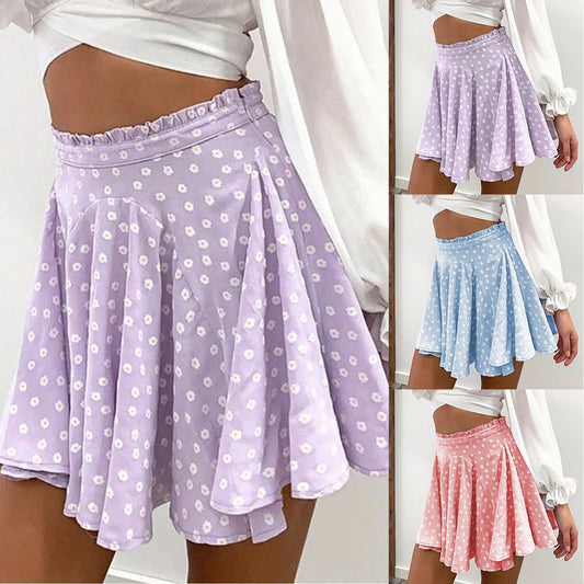 Cute Women Floral Print Pleated Skirt Ruffled Irregular High Waist Fit And Flare A Line Skirt Double Tiered Korean Midi Skirt kash