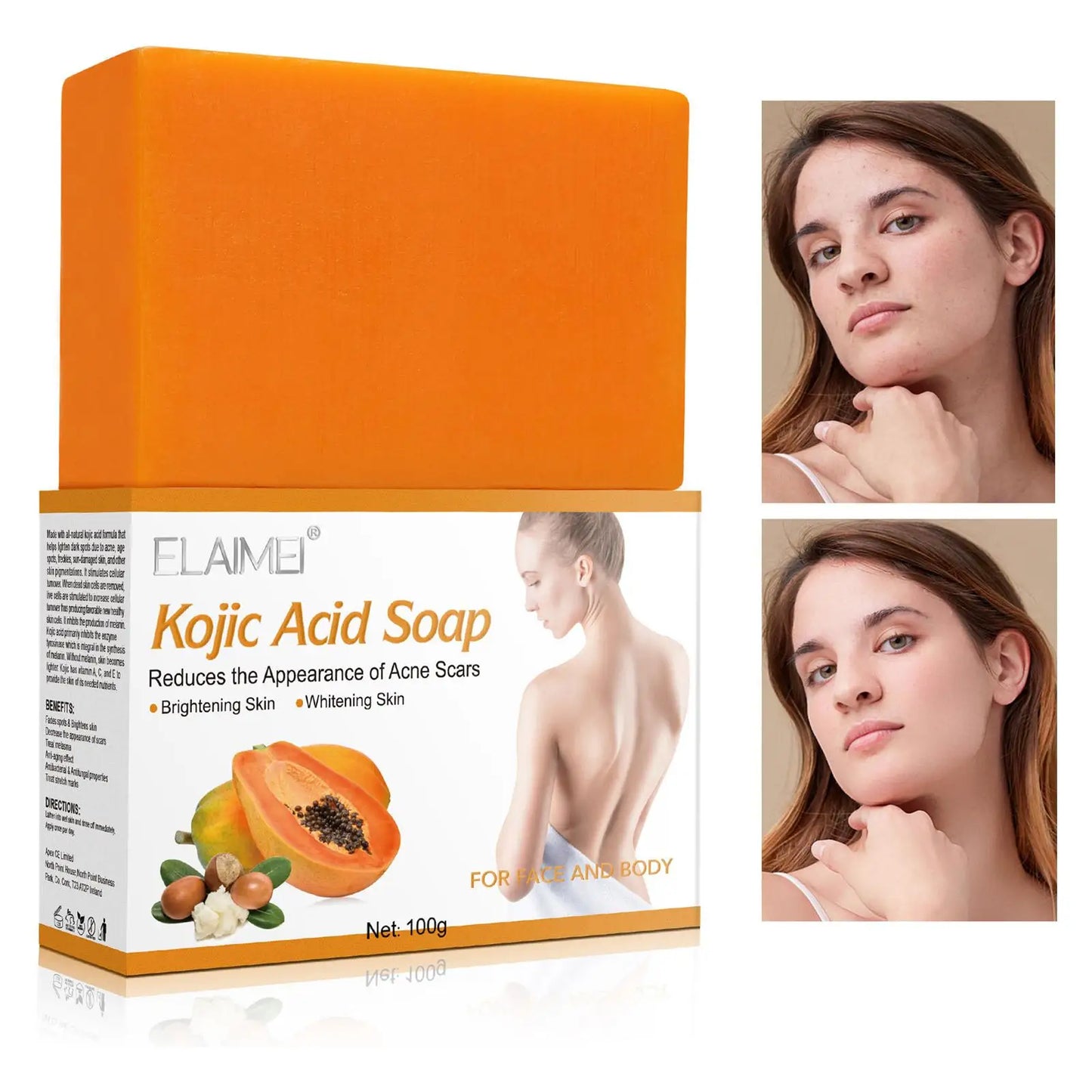 100g Papaya Kojic Acid Soap Deep Cleansing Softening Cuticles Lightening Acne Brightening Skin Tone