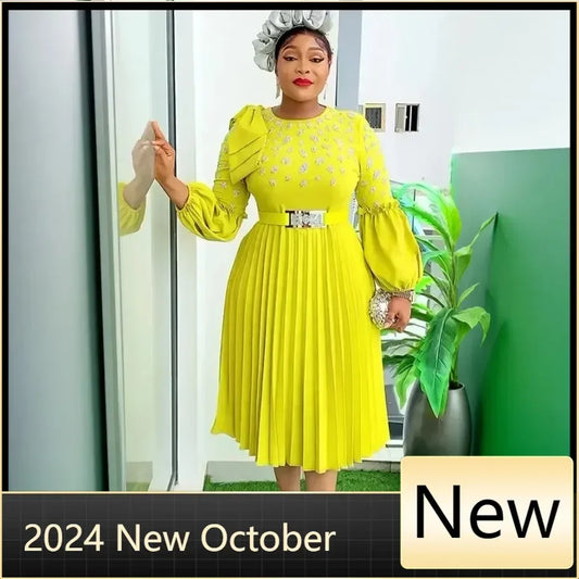 African Dresses For Women Elegant 2025 Spring Autumn Dashiki Midi Dress Ladies Traditional African Clothing Fairy Dreaes