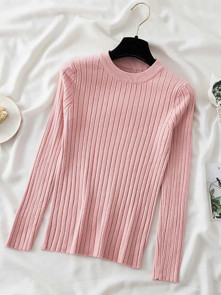 knit soft jumper tops 2024 New Autumn Winter Tops O-Neck Pullovers Sweaters shirt long sleeve Korean Slim-fit tight sweater siter