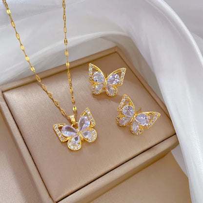 Women Chic Fashion Rhinestone White Clear Butterfly Jewelry Set Jari