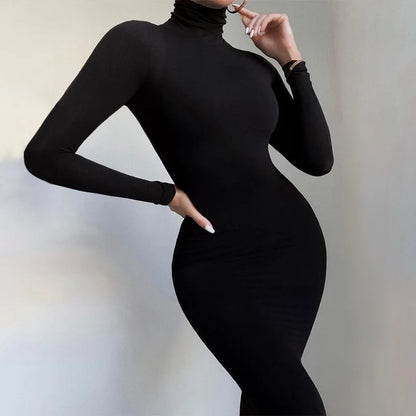 Winter Warm Women's Jumpsuit Autumn New Fashion High Collar Long Sleeve High Waist Pants Women Office Elegant Slim Jumpsuit K2E