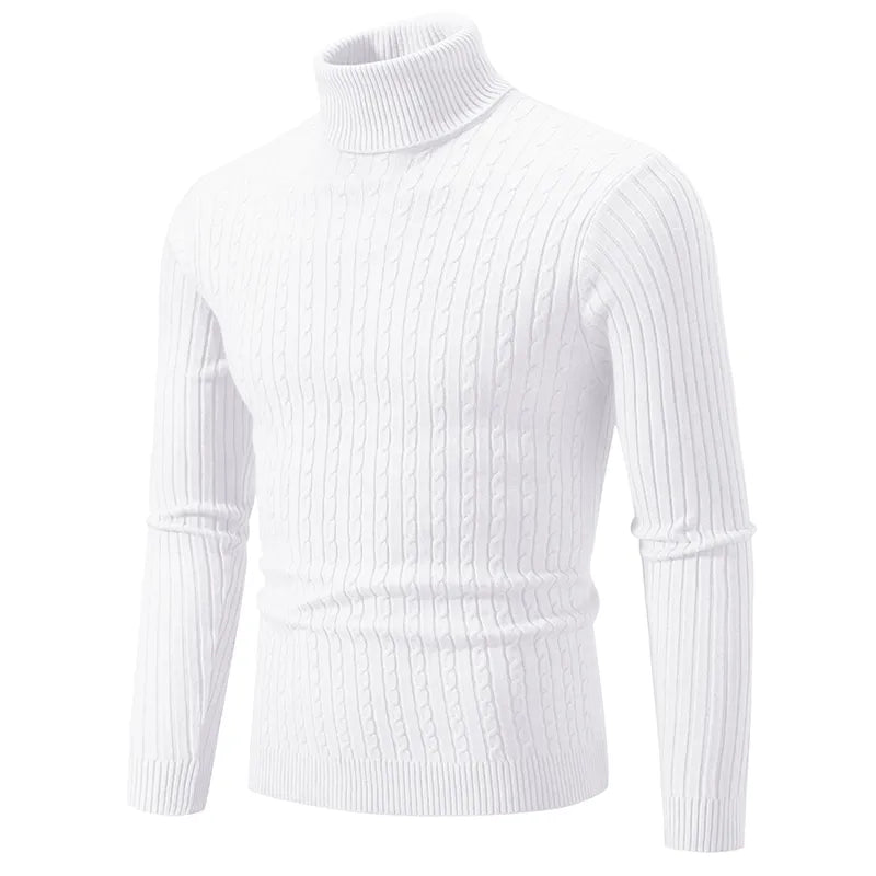 New Men's High Neck Sweater Solid Color Pullover Knitted Warm cho