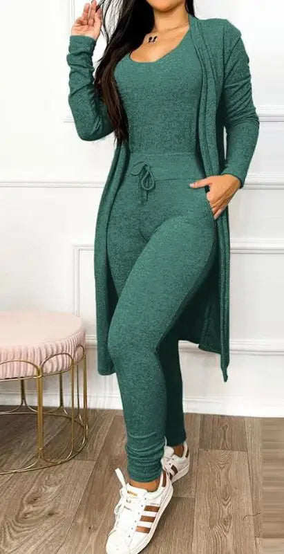 Two Piece Set Women Outfit 2024 Spring Fashion Drawstring Pocket U-Neck Sleeveless Skinny Jumpsuit