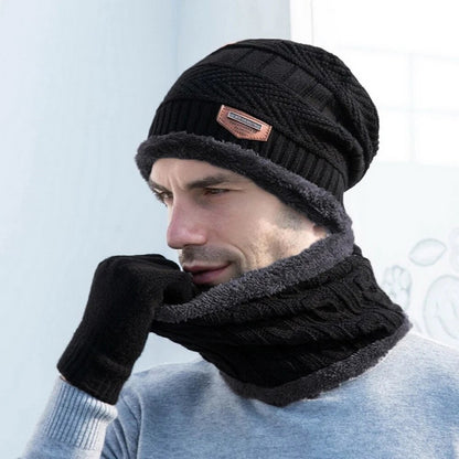 1/2PCS Ski Hats and Scarf Sets Winter Hat Neck Warm Gloves For Men Knitted Hat Thick Wool Neck Scarf Winter Beanie Balaclava