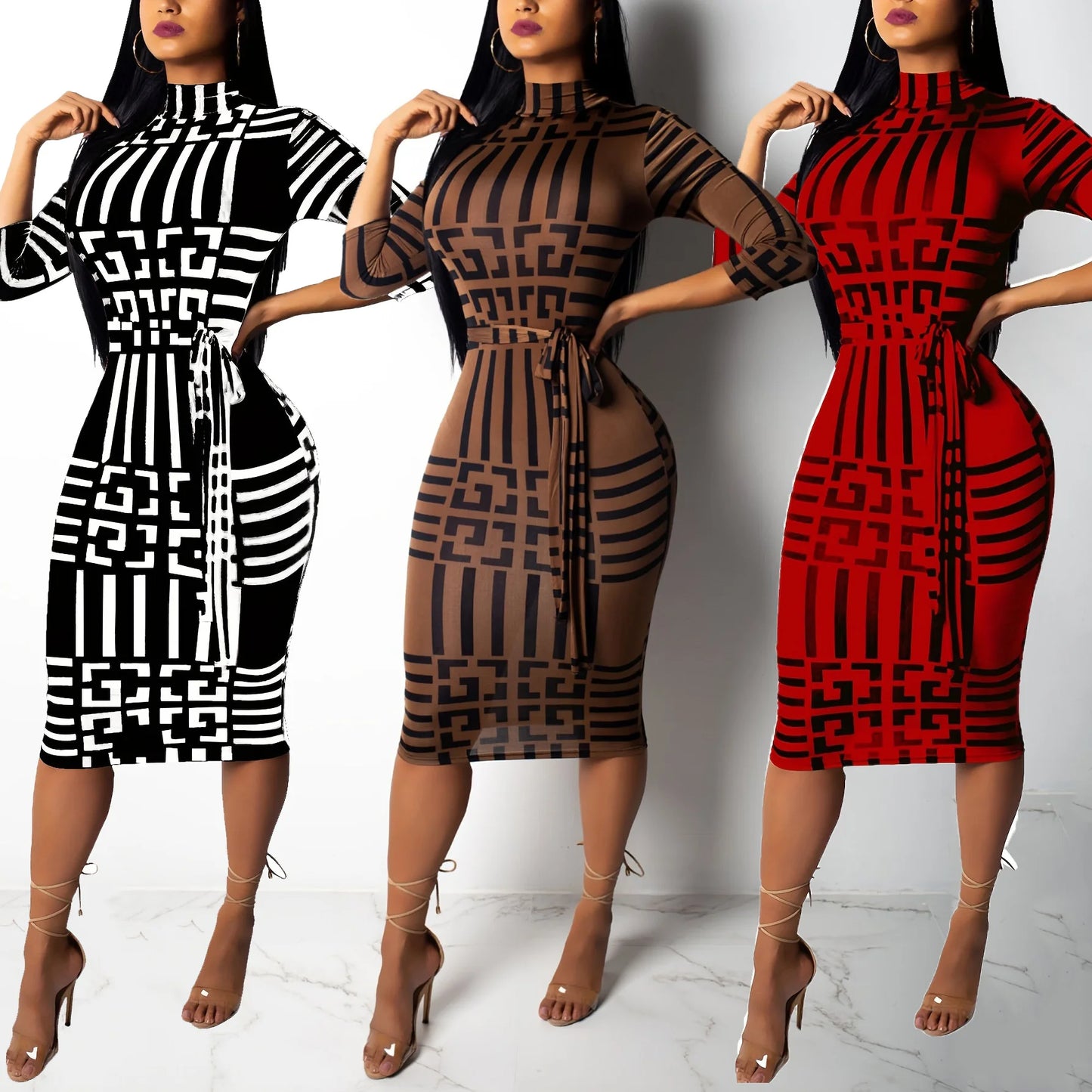 Fashion Women Spring Fall Elegant Dress Long Sleeve Sexy Mini Bandage Dresses Letter Print Midi Dress J17