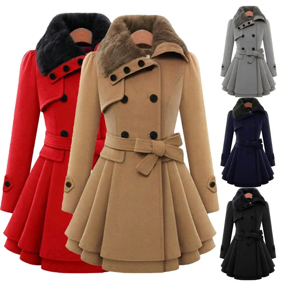 Women Trench Coat Autumn Winter Women Overcoat Streetwear A-line Hem  Stylish Korean Style Slim Lapel Overcoat