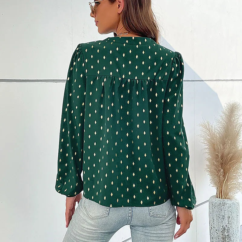 2024 Spring and Autumn new commuter women's long sleeve wave dot gilding design shirt