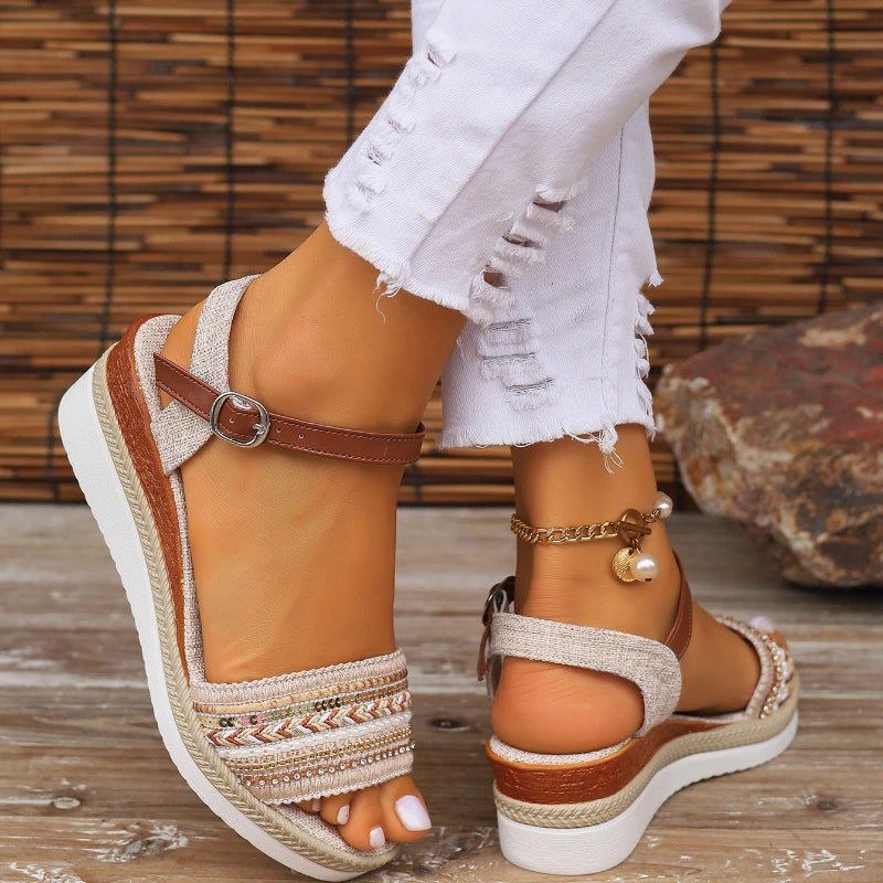 Womens New Elegant Buckle Designer Sandals for Women 2024 Summer Fashion Wedge Outdoor Banquet Party Ladies Flip Flops Sandalias 7