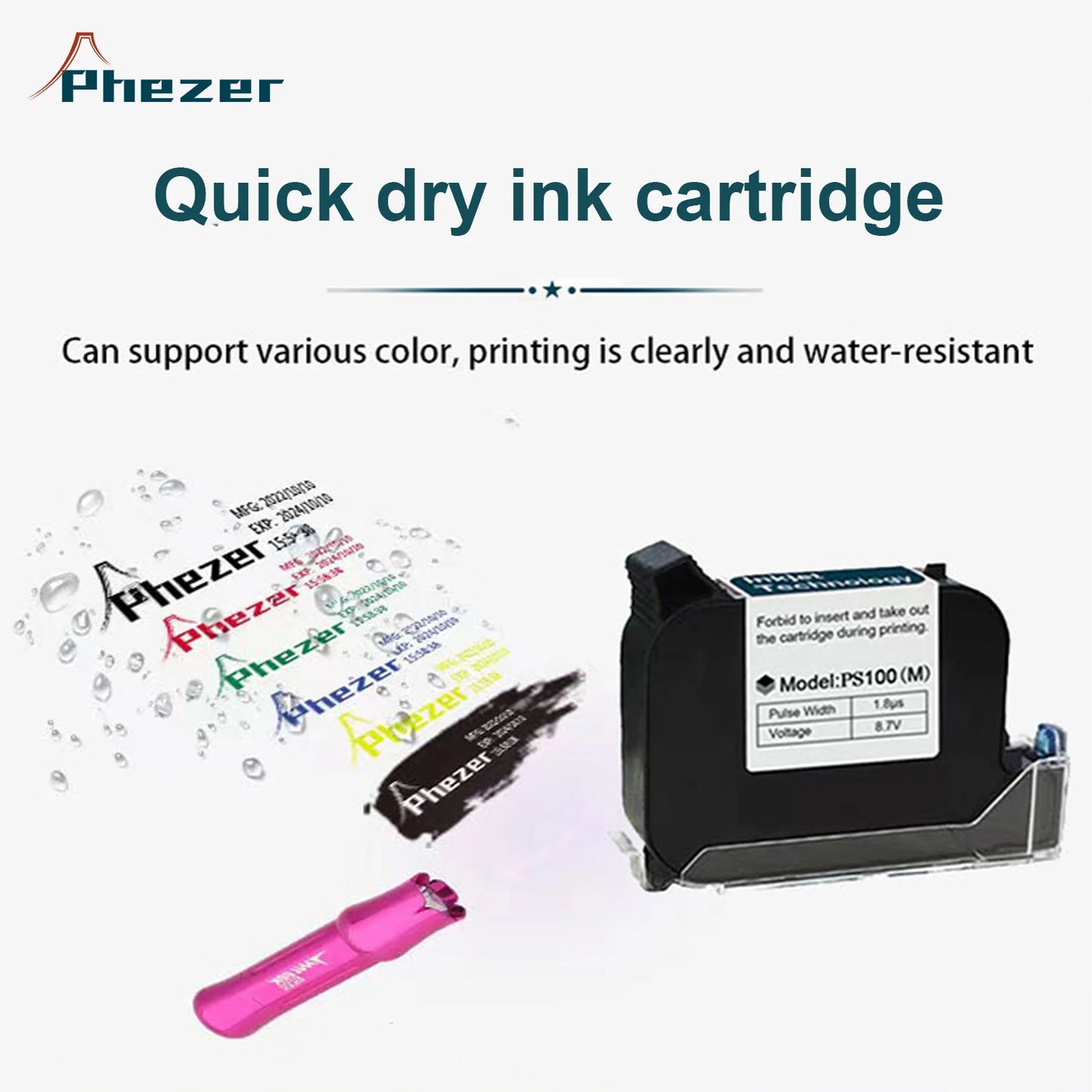 Phezer PC11plus Portable Printer QR Bar Batch Code Date Number Logo Expiry T-shirts 12.7mm Handheld Inkjet Printer Label Mini