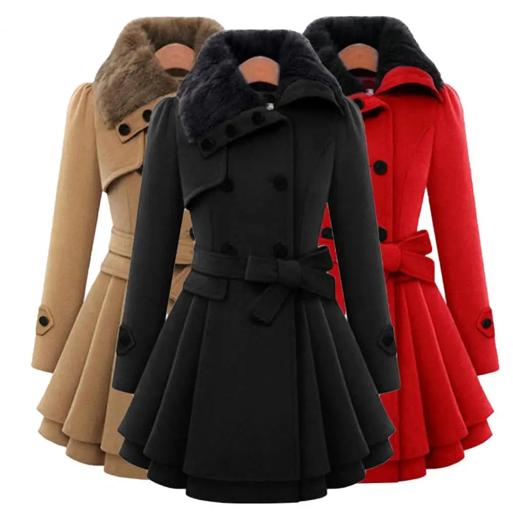 Women Trench Coat Autumn Winter Women Overcoat Streetwear A-line Hem  Stylish Korean Style Slim Lapel Overcoat