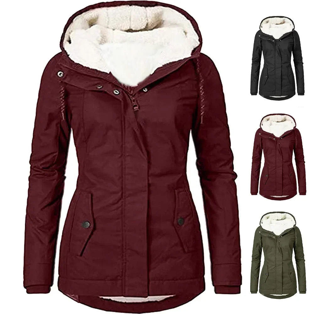 202 Hooded Women Splice Zipper Coats Loose Casual Pockets Parkas Regular Thick Full Sleeve Warm Solid Jackets Autumn Winter K2E