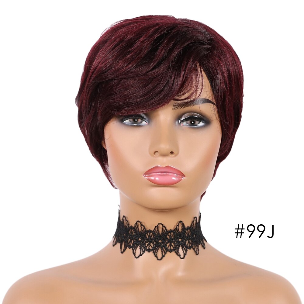 Short Human Hair Wigs Pixie Cut Straight perruque bresillienne for Black Women Machine Made Wigs With Bangs Cheap Glueless Wig