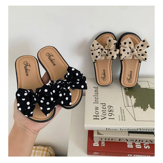 2024 Kids Fashion Bowknot Flats Non-Slip Slippers Baby Girls Footwear Children Summer Slippers Teen Girls Soft Sole Beach Shoes 7