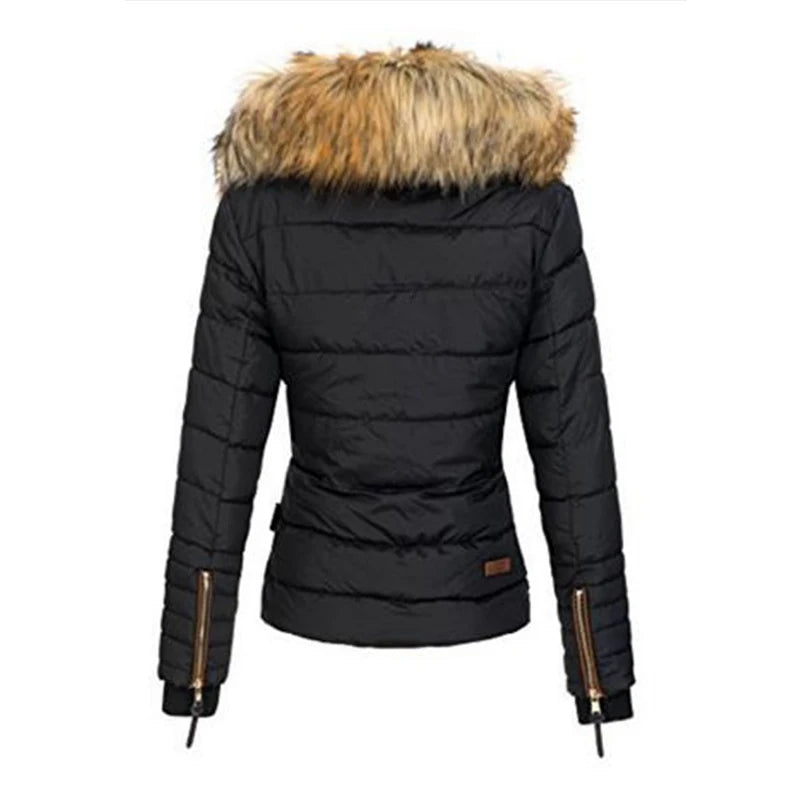 Women Fur Collar Warm Jacket Thickened Solid Color Slim Fit Casual Fashion Versatile New Autumn Winter Styles Warm Jacket