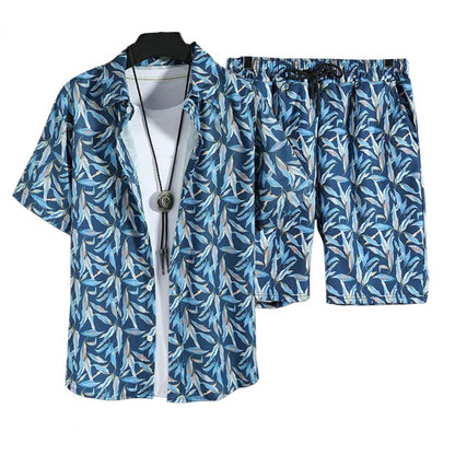 1 Set Beach Shirt Set Printing Lapel Quick Dry Buttons Closure Seaside Outfit Man Summer Hawaiian Two Piece Sets Beach Clothes