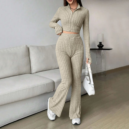 Autumn And Winter Fashion Solid Color Knitted Long Sleeved Turtleneck Wide Leg High Waisted Grandmother of The Bride Dress Gs