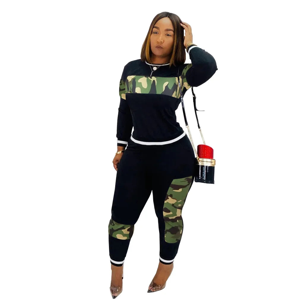 2024 Leopard Camouflage Two Pieces Set Women's Sports Suit Long Sleeve Sweatshirt And Sweatpants Casual Tracksuit  deriluja