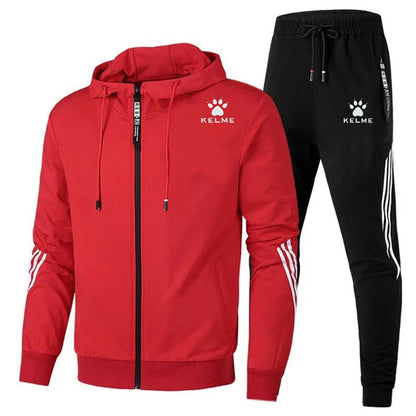 2023 Brand KELME Men's Handsome Zipper Hoodie Set + 2pcs High Quality Casual Sweatpants Fashion Sport Men cho