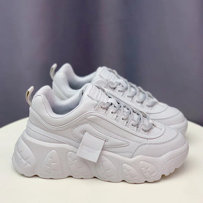 Chunky Sneakers Women Shoes Purple Platform Shoes Thick Bottom Leather Lace Up White Shoes Spring Casual Shoes 2023