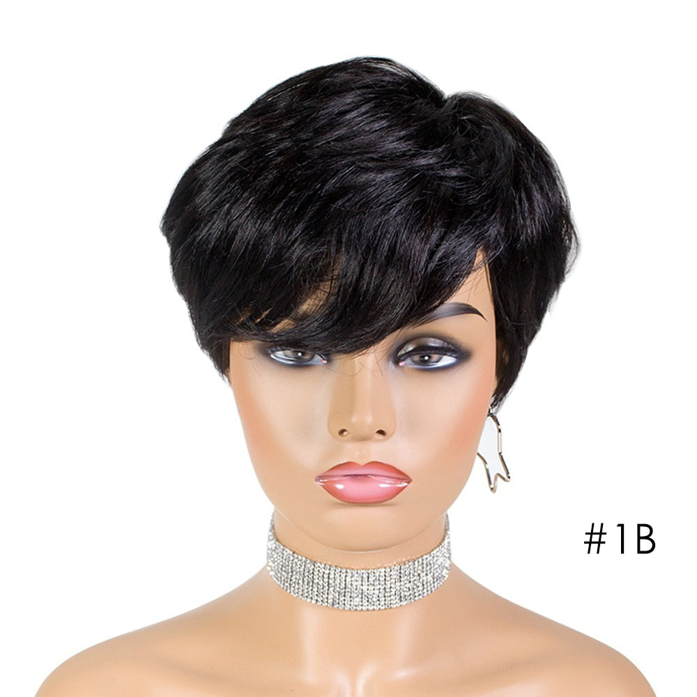 Short Human Hair Wigs Pixie Cut Straight perruque bresillienne for Black Women Machine Made Wigs With Bangs Cheap Glueless Wig