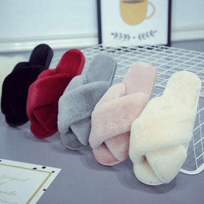 Women Winter Cute  Warm Plush Women Slippers Couple's Indoor Non-slip House Home Cotton Shoes Plush Shoes djam