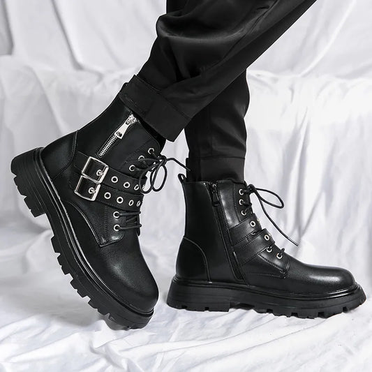 NEW Luxury Brand Black Men's Chelsea Boots Gothic Biker Boots Men's Casual Leather Outdoor Boots Ankle Boots for Men kodez