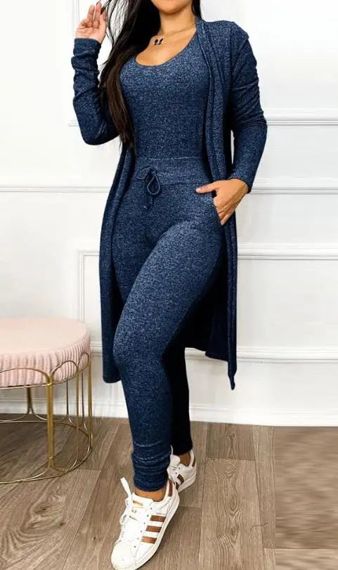 Two Piece Set Women Outfit 2024 Spring Fashion Drawstring Pocket U-Neck Sleeveless Skinny Jumpsuit