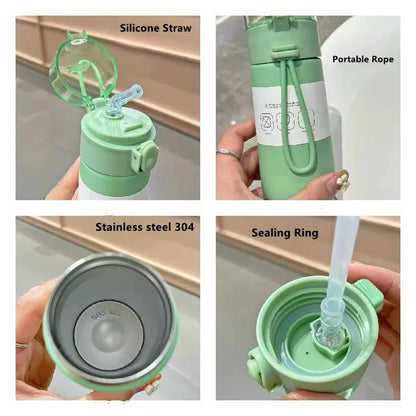 150ml/250mlml Fashion Mini Stainless Steel 304 Vacuum Flask With Straw Portable Pocket Thermos Mug Travel Thermal Water Bottle