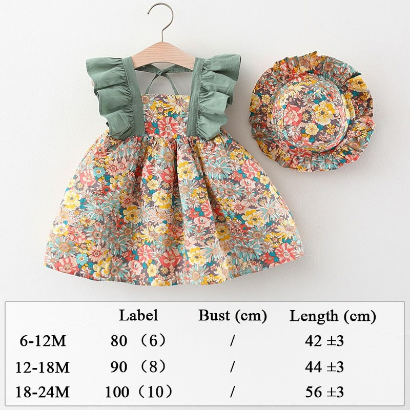 Summer Clothes Baby Girl Beach Dresses Casual Fashion Print Cute Bow Flower Princess Dress Newborn Clothing Set