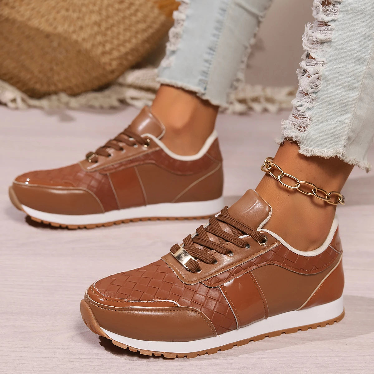 shoes woman trend Women's Fashion Round Toe Lace-Up Women's Sports Shoes Casual Flat Bottom Lightweight Women's Vulcanized Shoes djam