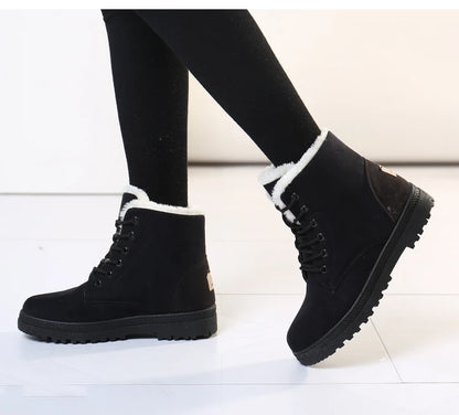 Women Winter Boots Ladies Snow Boots Lace Up Ankle Boots Female Non Slip Plush Fur Shoes Keep Warm Ankle Botas  kodez