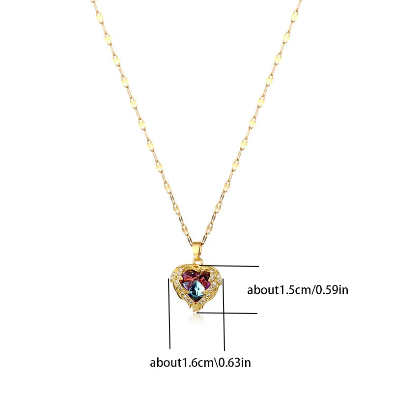 Top Luxury Colorful Crystal Ocean Heart Pendant Necklace For Women Trendy 316L Stainless Steel Jewelry Female Wedding Neck Chain Jari