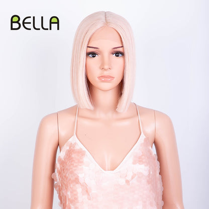 Bella Bob Wig Synthetic Lace Wig Short Blonde Bob Pink 613 Red Lemon Lace Short Hair 10-13 Inch Wigs For Women Lolita Cosplay