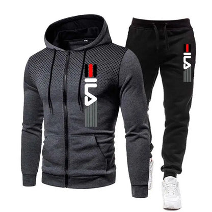 Fashion  for Men Zipper Hooded Sweatshirt and Sweatpants Two Pieces Suits Male Casual Fitness Jogging Sports Sets bon