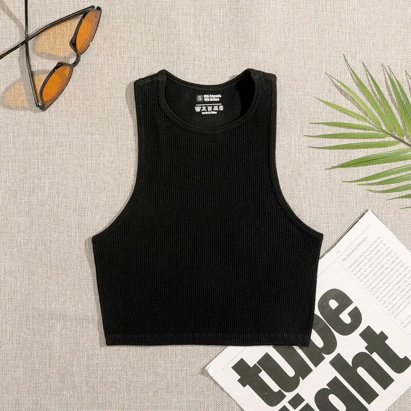 Yoga Vest Women Gym Sports Black White Crop Tops Seamless Streetwear Rib Knit Workout BreathableTank Top Female Without Pads usa