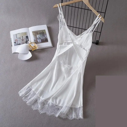 White Sleepwear Dressing Gown Sexy Backless Lace Nightgown Women Rayon Nightdress Lingerie Summer Nightwear Night Dress freo