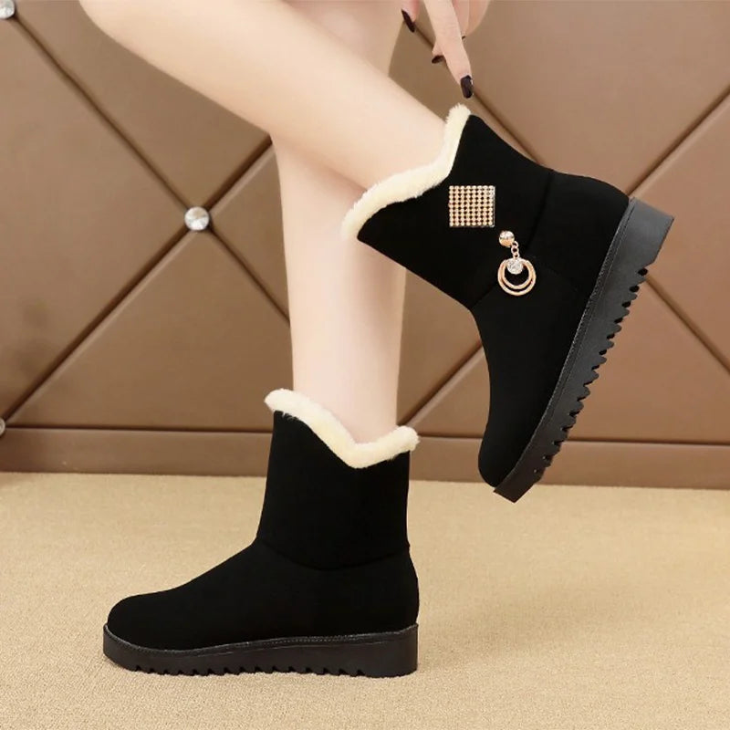 Winter Shoes Woman Non Slip Boots Crystal Casual Ankle Boots Ladies Warm Plush Comfort Female Footwear Fashion kodez